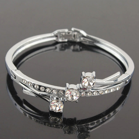 14K White Gold Filled Austrian Crystal Bangle - Picture 1 of 4